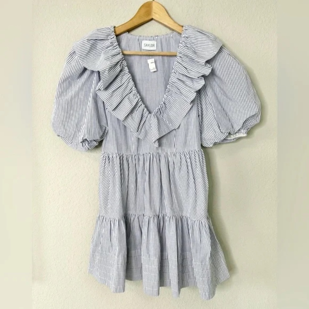 Saylor Zerina Striped Linen Blend A Line Mini Dress - Picture 7 of 17